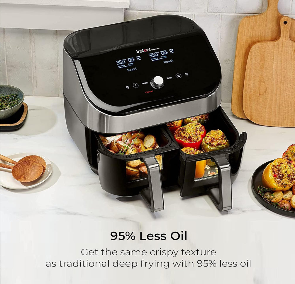 Instant Vortex Plus XL 8QT ClearCook Air Fryer, Clear Windows & Custom Program Options, 8-in-1 Functions that Crisps, Broils, Roasts, Dehydrates, Bakes, Reheats, from the Makers of Instant Pot, Black