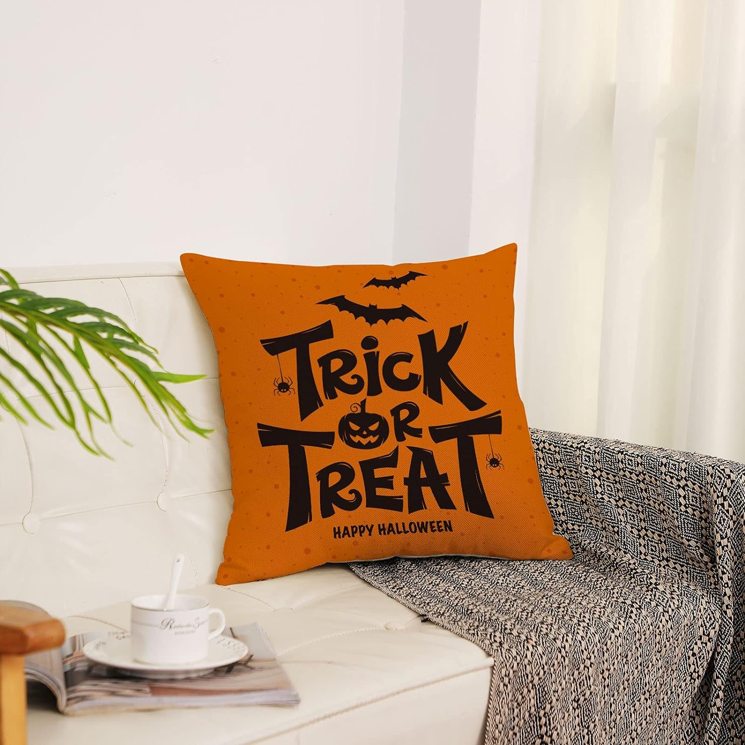 Halloween Decor Pillow Covers 16X16 Set of 4 Halloween Fall Black Deco SC Bargins