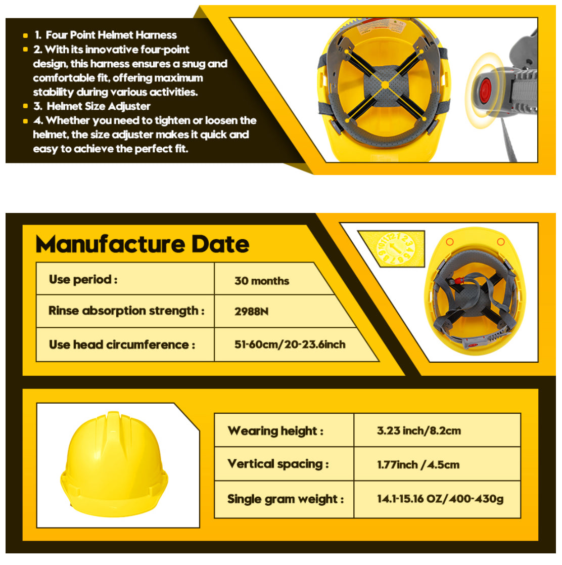 4 Pt. Suspension Hard Hat Construction Hard Hat for Safety V Shape Cap Style Hardhats