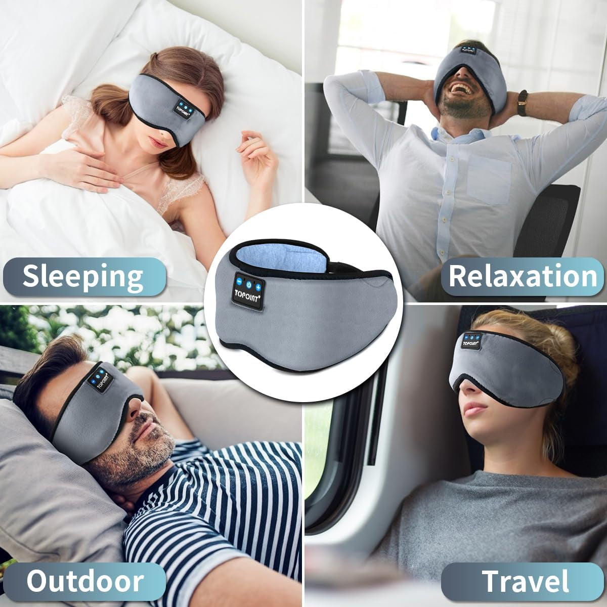 Bluetooth Sleep Eye Mask Wireless Headphones, Sleeping Eye Cover Travel Music Headsets with Microphone Handsfree, Sleep Headphones for Side Sleepers Gift for Men Women