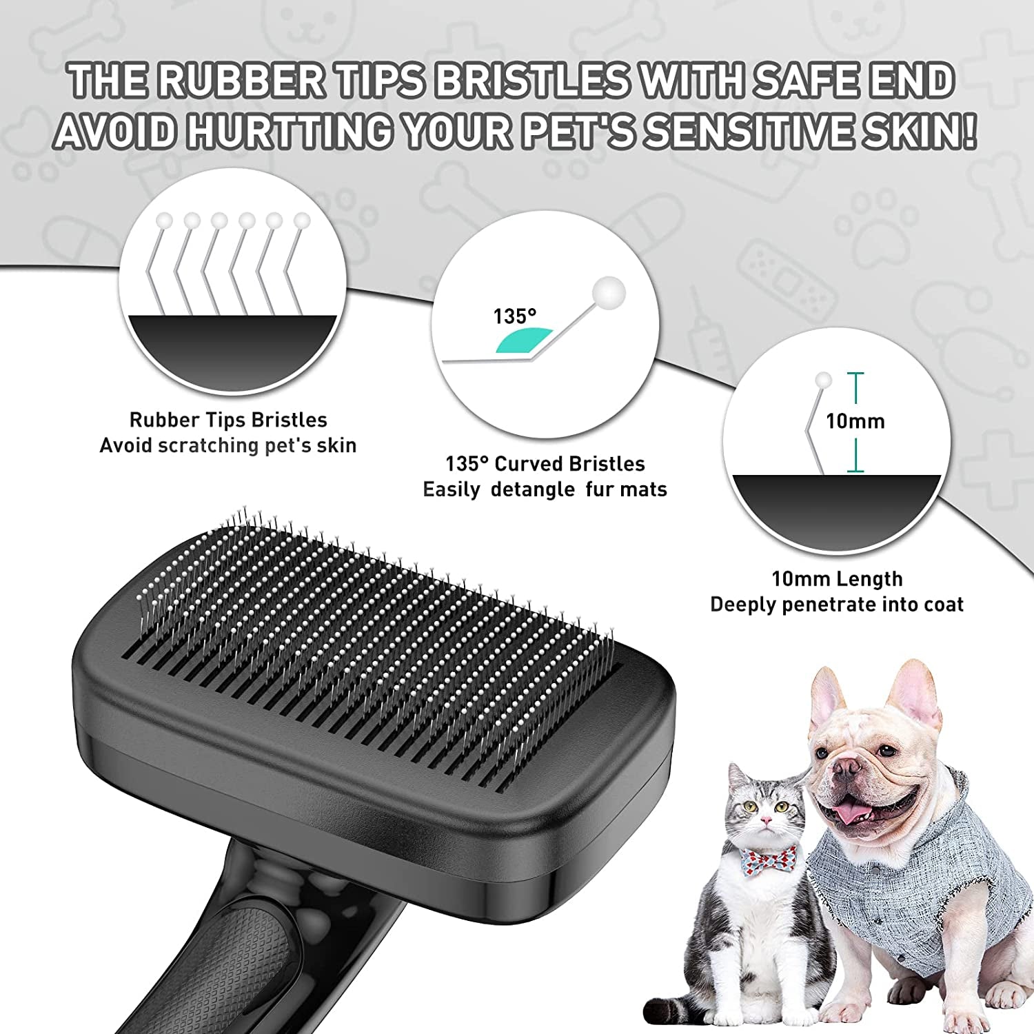 Dog Brush for Shedding Long & Short Haired Dogs, Cat Self Cleaning Slicker Retractable Brush for Curly Straight Hair, Removes Loose Fur, Mats, Tangles from Animals & Pet'S Coat, Black