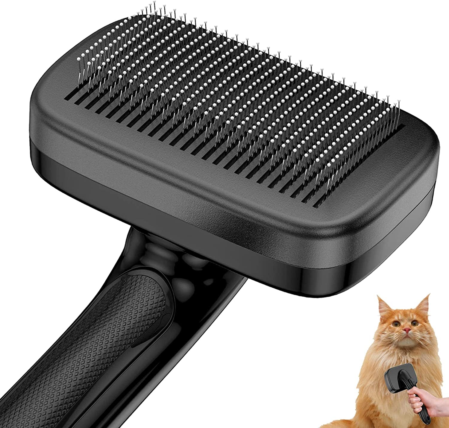 Dog Brush for Shedding Long & Short Haired Dogs, Cat Self Cleaning Slicker Retractable Brush for Curly Straight Hair, Removes Loose Fur, Mats, Tangles from Animals & Pet'S Coat, Black