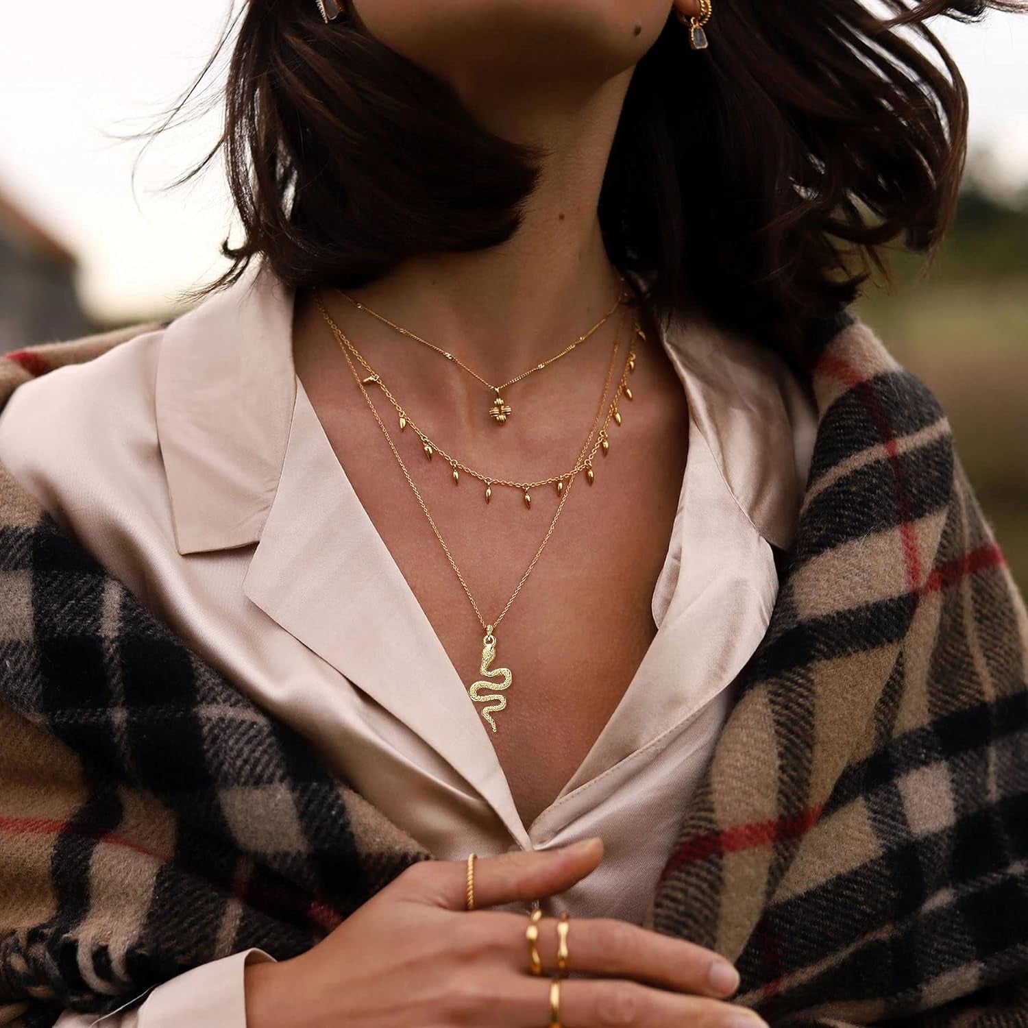 Gold Snake Necklace Silver Snake Pendant Necklace Layered Snake Necklace for Women Serpent Gold Necklaces for Women Trendy Necklace Dainty Snake Jewelry