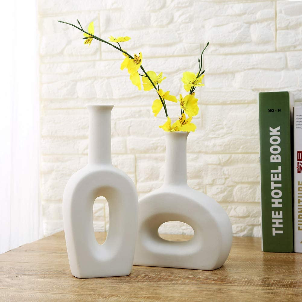 White Vase Ceramics - Modern Vases -Flower Vase Gifts for Friends and Family, Wedding, Desktop Center Vase, Perfect Home Decoration Vase (Large)